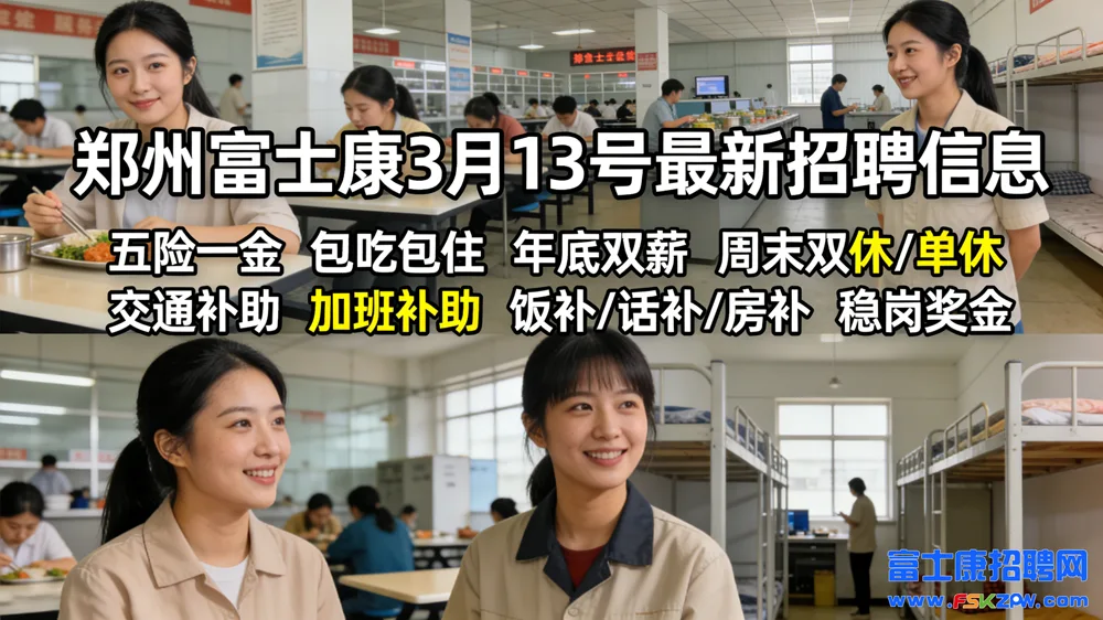 3月13号郑州富士康最新招聘招工信息，新老员工价格不同，吃住、报名流利便捷，详情全解析..