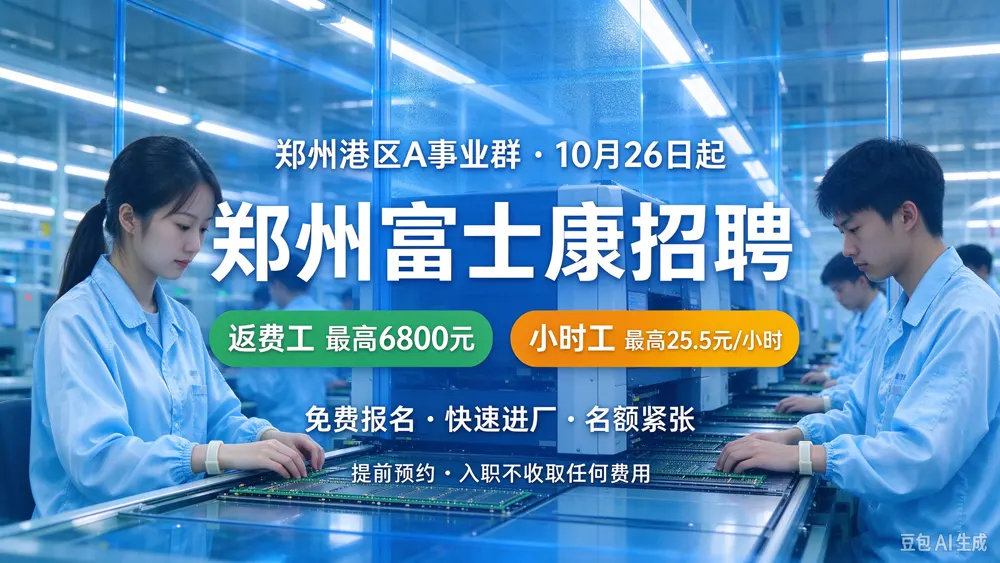 郑州富士康最新招聘2026年10月26号开启：返费工最高6800元、小时工25.5元/..